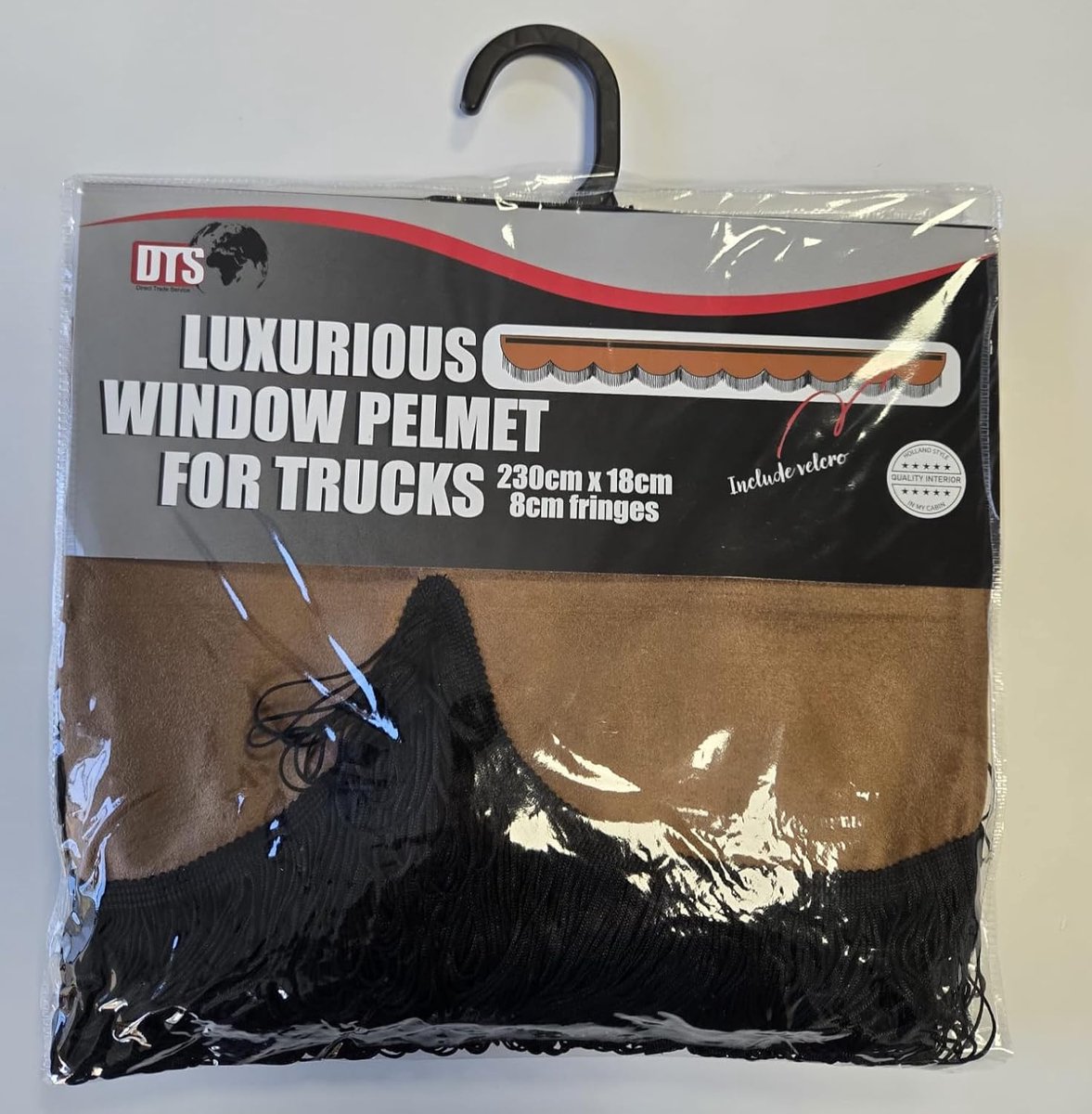 Raamgordijn vrachtwagen 230 x 18 cm - luxe velvet mocha bruin - met zwarte franjes - optimale bedekking - SnelShoppen
