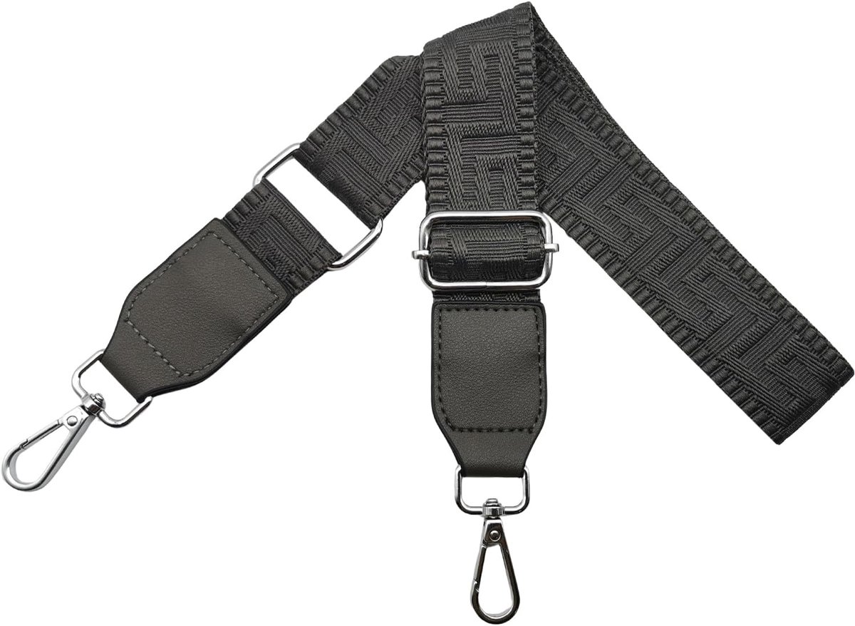 Schouderriem voor tas, verstelbare riem, breedte 3,8 cm, zilveren lederen karabijnhaak, damesriem, donkergrijs