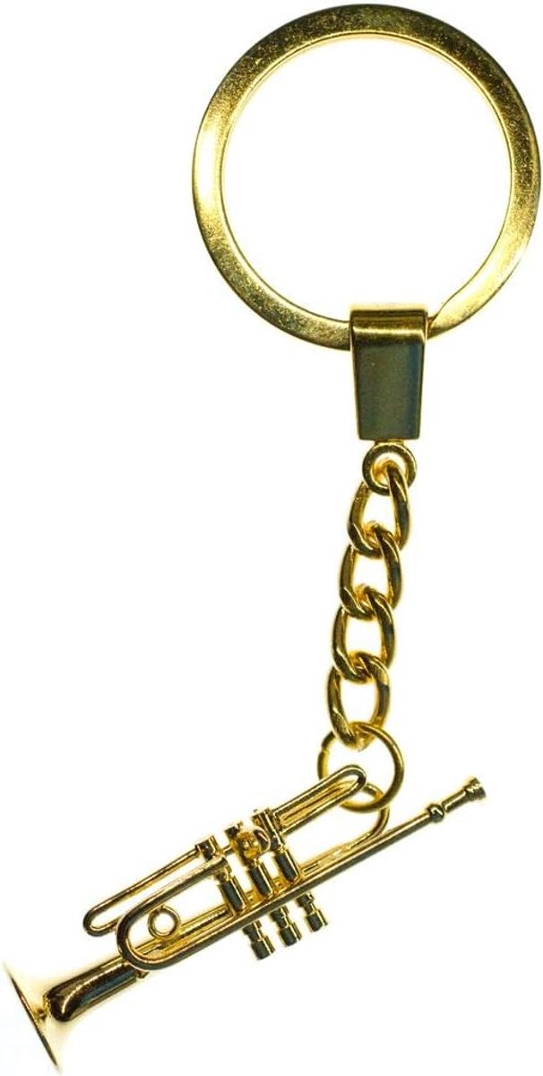 Trompet sleutelhanger + box muzikant jazz trompeter verguld - handgemaakt modesieraad I hanger sleutelring sleutelband sleutelring