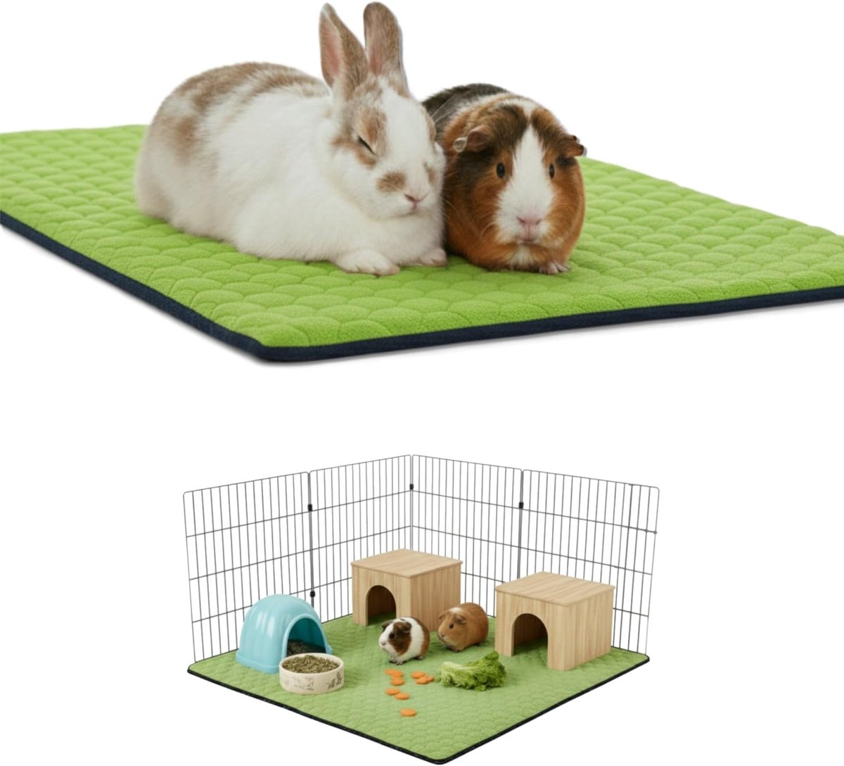Kooibekleding voor cavia's en konijnen | 140 x 70 cm - Groen - Absorberend en waterdicht - Wasbaar - Kooi, speelbox en C&C 2x4