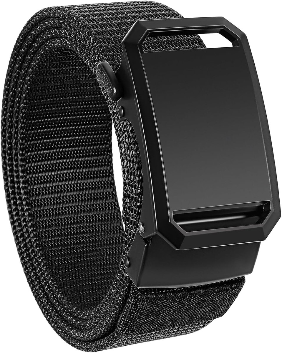 Herenriem, riem zonder gaten, automatisch, verstelbaar, van nylon, riem met schuif voor golf, werk en reizen, met doos, cadeau voor mannen