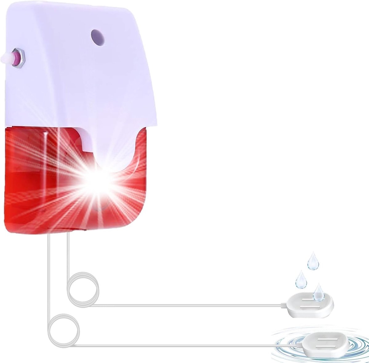 Waterlekkage Detector met 2 Sondes (5m, Uitbreidbaar tot 50m) - 120 dB Alarm met Stroboscooplicht en Volumeregeling - Voor Lekkages en Overstromingen - Batterijgevoed, Duurzaam