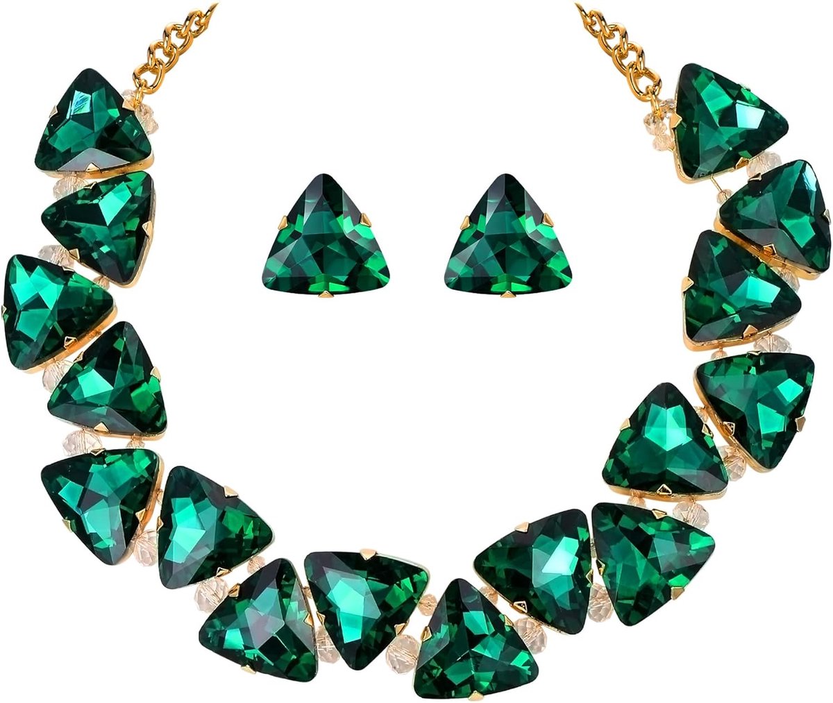 Deco Sparkly Statement halsketting oorbellen set driehoek sieradenset voor dames, meerkleurig goudtint