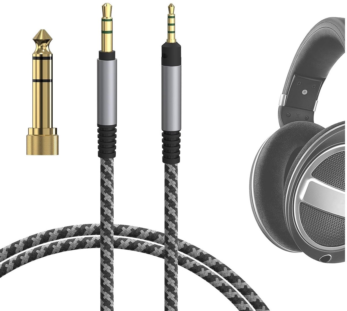 Audiokabel compatibel met Sennheiser HD 620S/599SE/598/598SE/560S/400PRO/579/569/550/505, 1/8" (3,5 mm) naar 2,5 mm, gevlochten nylon vervangkabel (4 ft / 1,2 m)