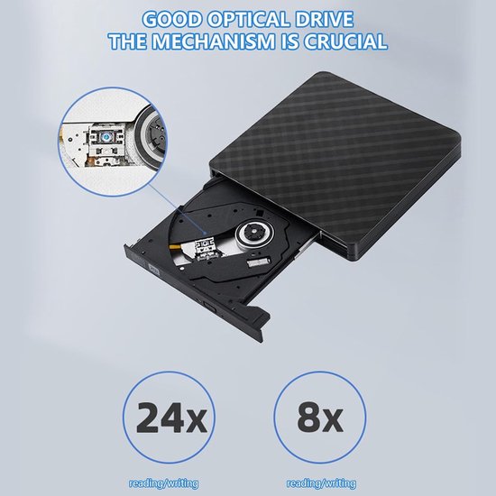 Externe Optische Drive - Schijflezer CD DVD - Data Back-up Maken - Dubbele USB C en 3.0 - 12 cm — afbeelding 2