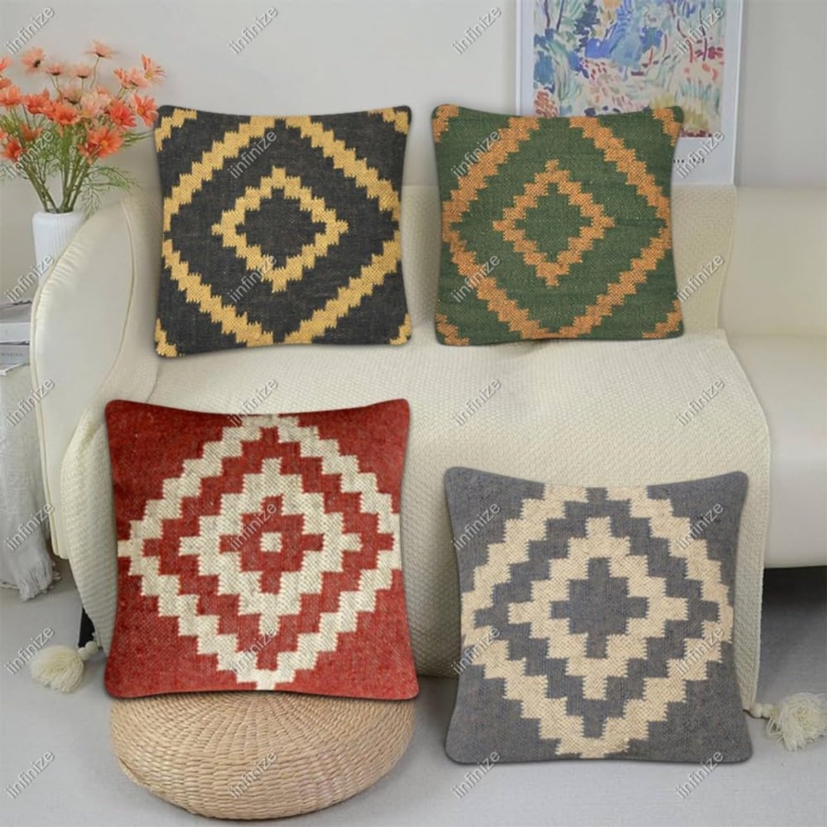 Kussenhoes 45 x 45 cm - Wollen jute - Handgemaakt etnisch vintage - Bohemian woonkamer decor - SnelShoppen