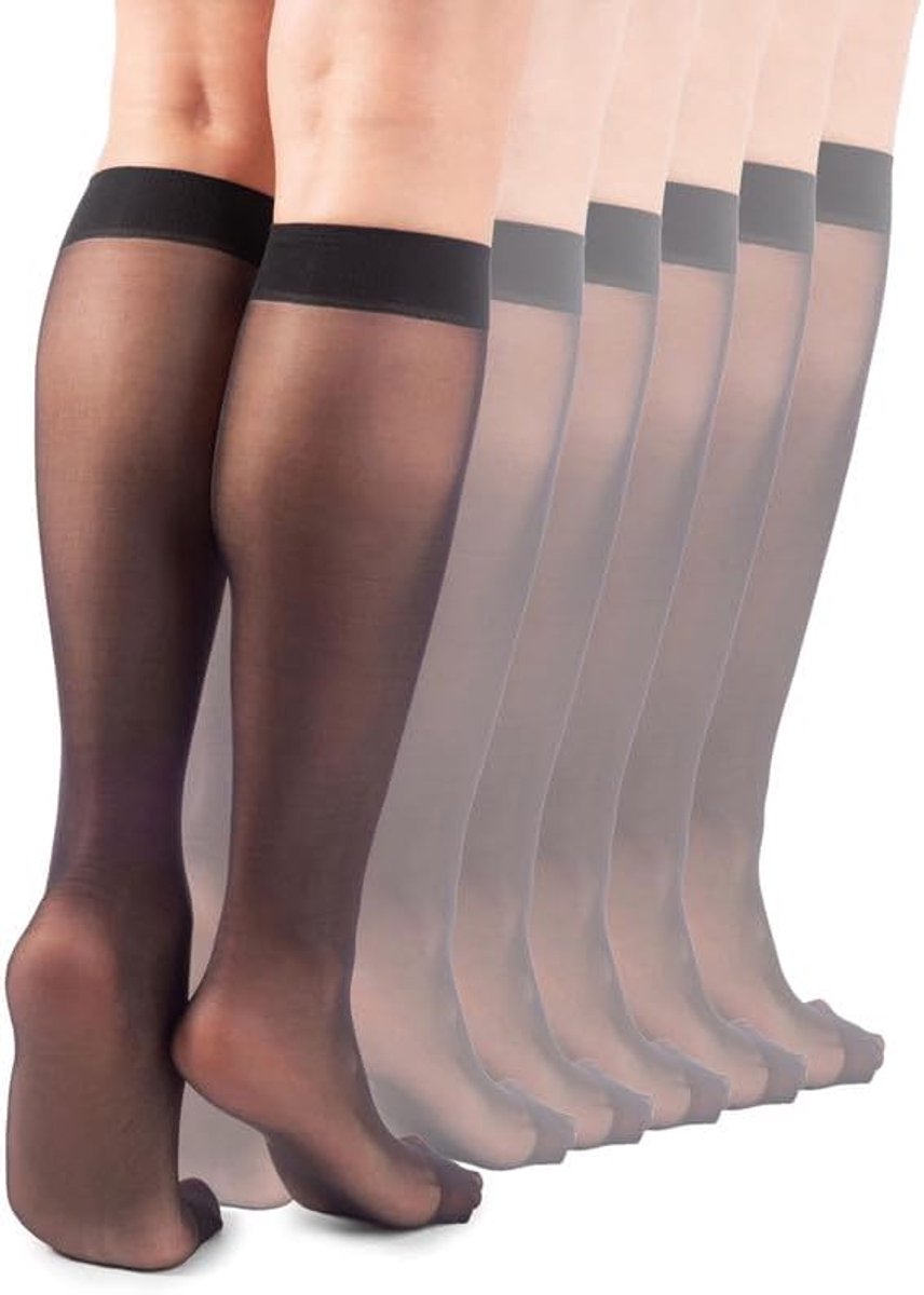 Sokken voor dames, zijdezachte sokken voor dagelijks gebruik, elegante 15 den-kniekousen, lichte en comfortabele kniehoge kousen, 6-pack voor dagelijks gebruik en kantoorkleding