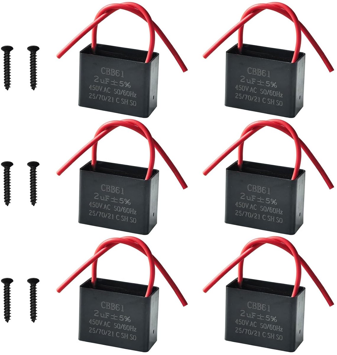 6 stuks CBB61 2.0uF 450V AC 50/60 Hz ventilator motor loopcondensator 2.0uf condensator plafondventilator condensator starter-condensatoren ventilatorcondensatoren