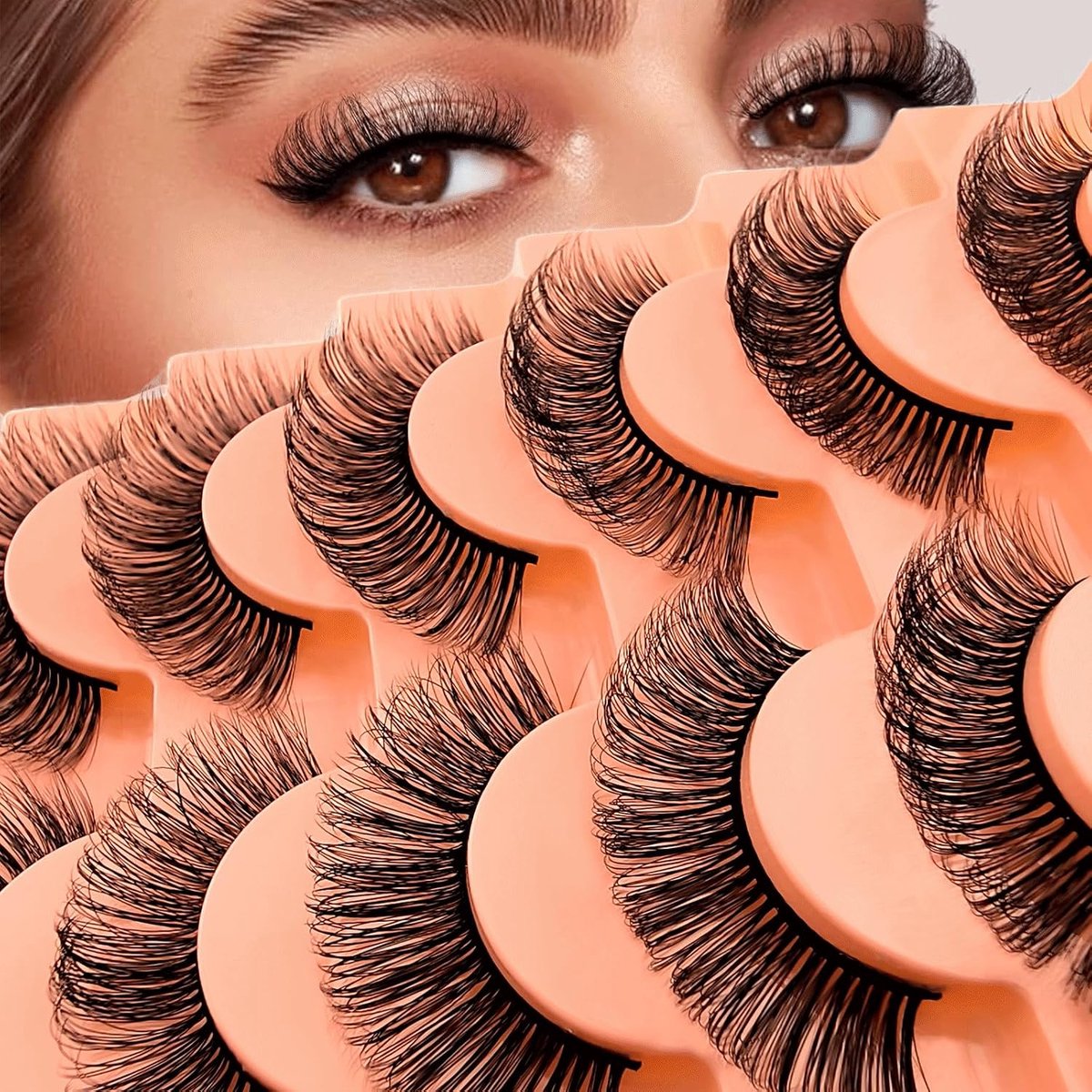 Valse 3D-wimpers, kattenoog, pluizig volume, krullend, cat-eye, natuurlijke look, herbruikbaar, handgemaakte kunstwimpers (7C-HR-E15)