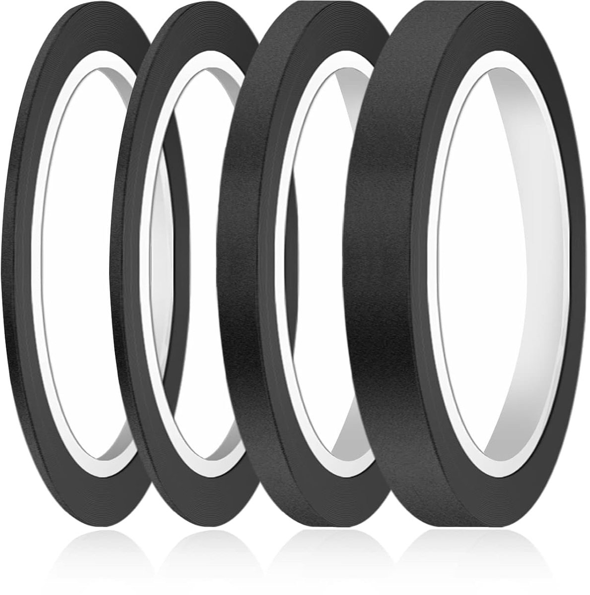 4 Rollen Fine Line Tapes, 3/6/12,6mm Afplakband Gekleurde Tape Painter Tape voor Automotive Auto DIY Crafts & Arts Decoratie School Kantoor (zwart)