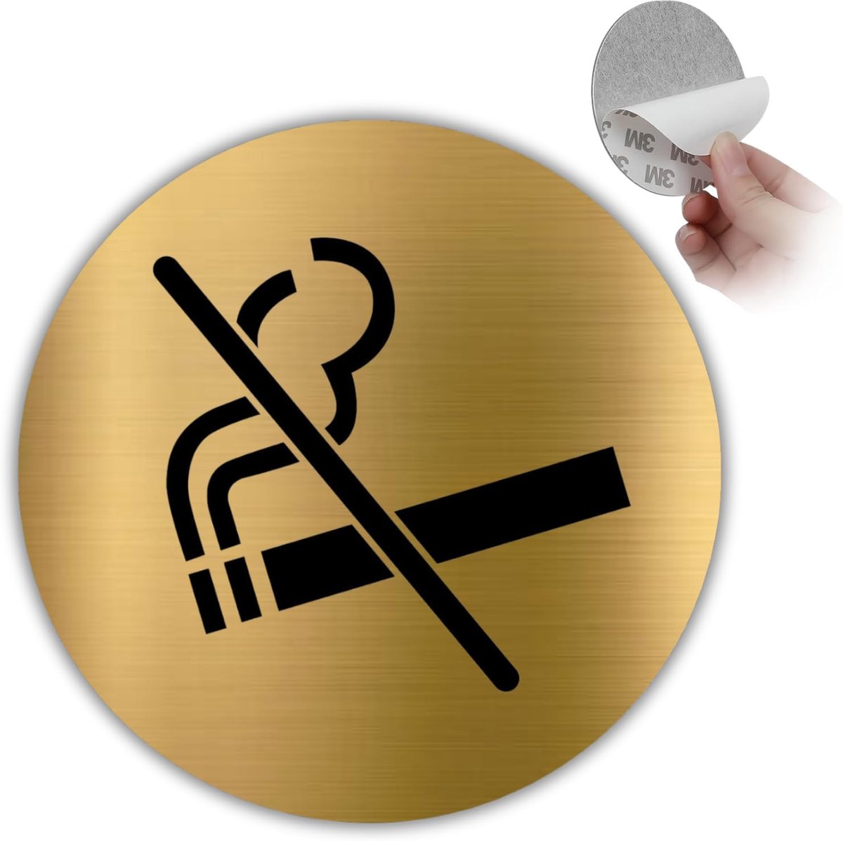Verboden Bord - Ø 10 cm - Aluminium - Goud Brandgevaar Vuur | Sticker Rookverbod, Plaatje Niet Roken Hier, Pictogram Rookvrije Zone, Bordje Open Vlam en Tabak, Geen Sigaretten Peuken
