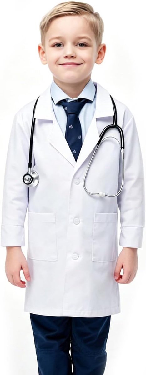 Laboratorium en dokter voor kinderen, jongens en meisjes, wit, lange mouwen, met zak, wetenschap voor cosplay, school, studenten, ziekenhuis
