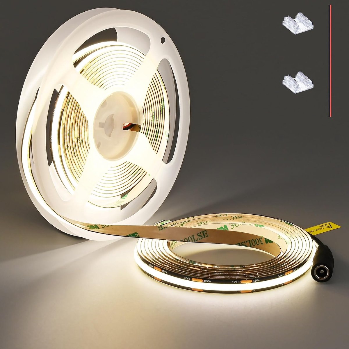 12V COB LED strip 5M natuurlijk wit 4000K zwart PCB dimbaar 480LED/M CRI>90 zeer helder 4000Lm zelfklevend flexibel snijbaar niet waterdicht voor binnen (voeding niet inbegrepen)