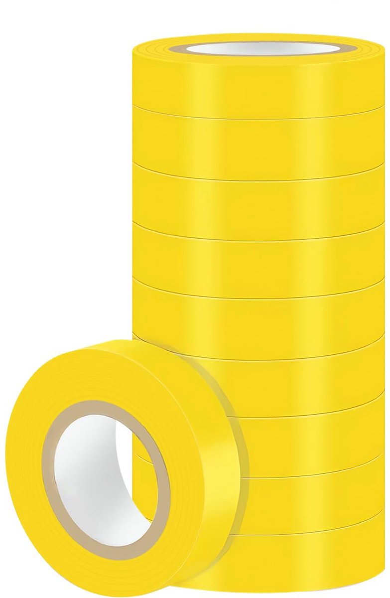 Isolatietape, 18 mm x 13 m, 10 stuks, pvc, elektrische leidingen, reparatie, hittebestendig, zeer flexibel, waterdicht, elektrische tape voor bedradingsprojecten en reparaties
