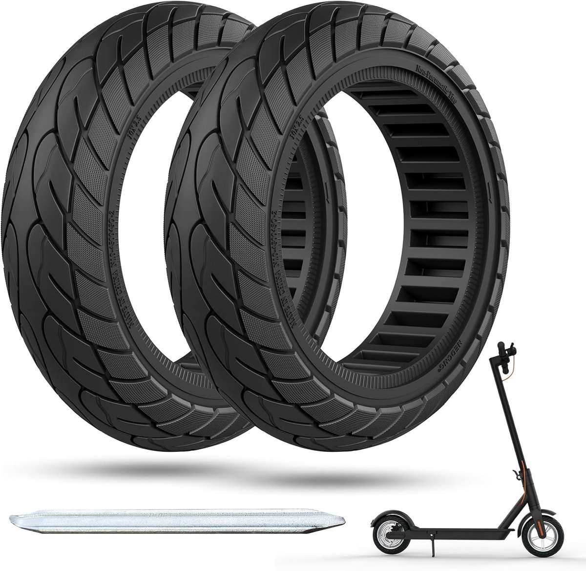 Vervangende massief rubberen banden, 60/70-6,5 inch voor Ninebot G30 Max/G30D met 1 montagegereedschap voor massieve rubberen banden, 10 x 2,5 reservewielen, zeer elastische