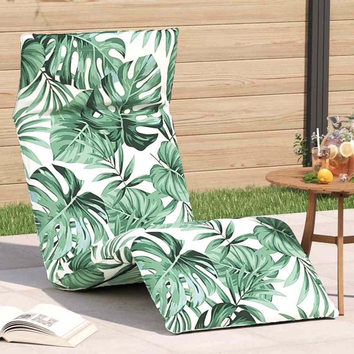 Ligstoel met bladpatroon, 175 x 54 x 8,5 cm, van Oxford-weefsel, 5 handmatige ligposities, waterafstotende bekleding, opvouwbaar voor tuin en strand, comfortabeler