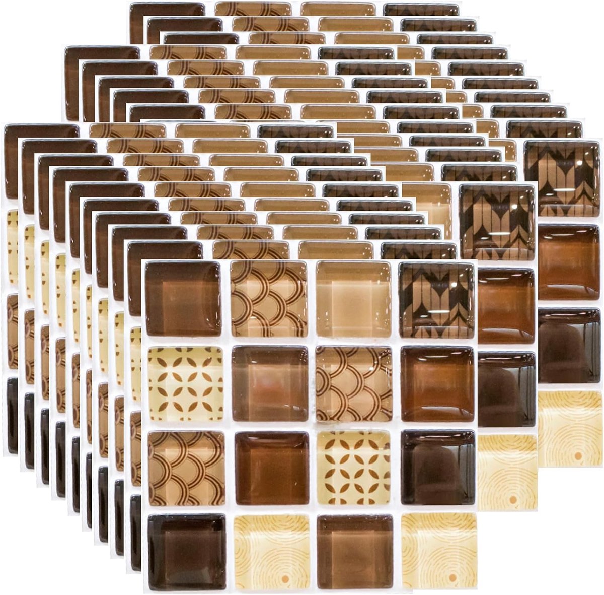 Tegelstickers, 10 x 10 cm, waterdichte plakfolie, keuken badkamer, zelfklevende tegelfolie, tegelstickers, verwijderbare wandtegelstickers, peel (bruin)