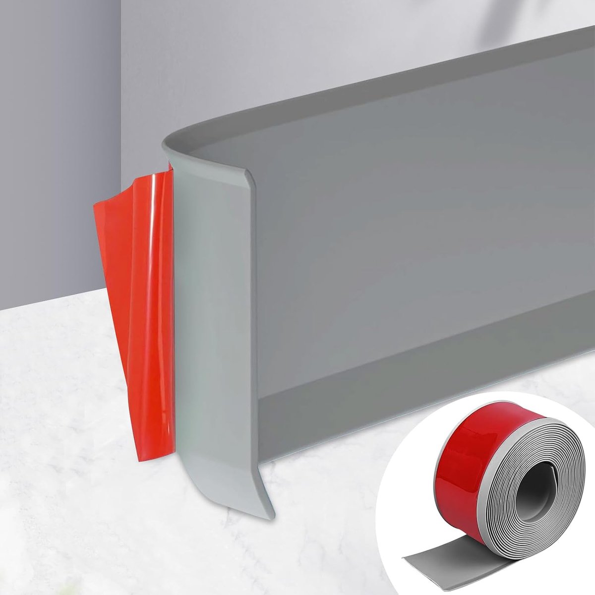 Plint, zelfklevend, 10 cm x 5 m plint, grijs, zelfklevende eindstrip van pvc, flexibele sierlijst, plinten voor woonkamer, keuken, badkamer