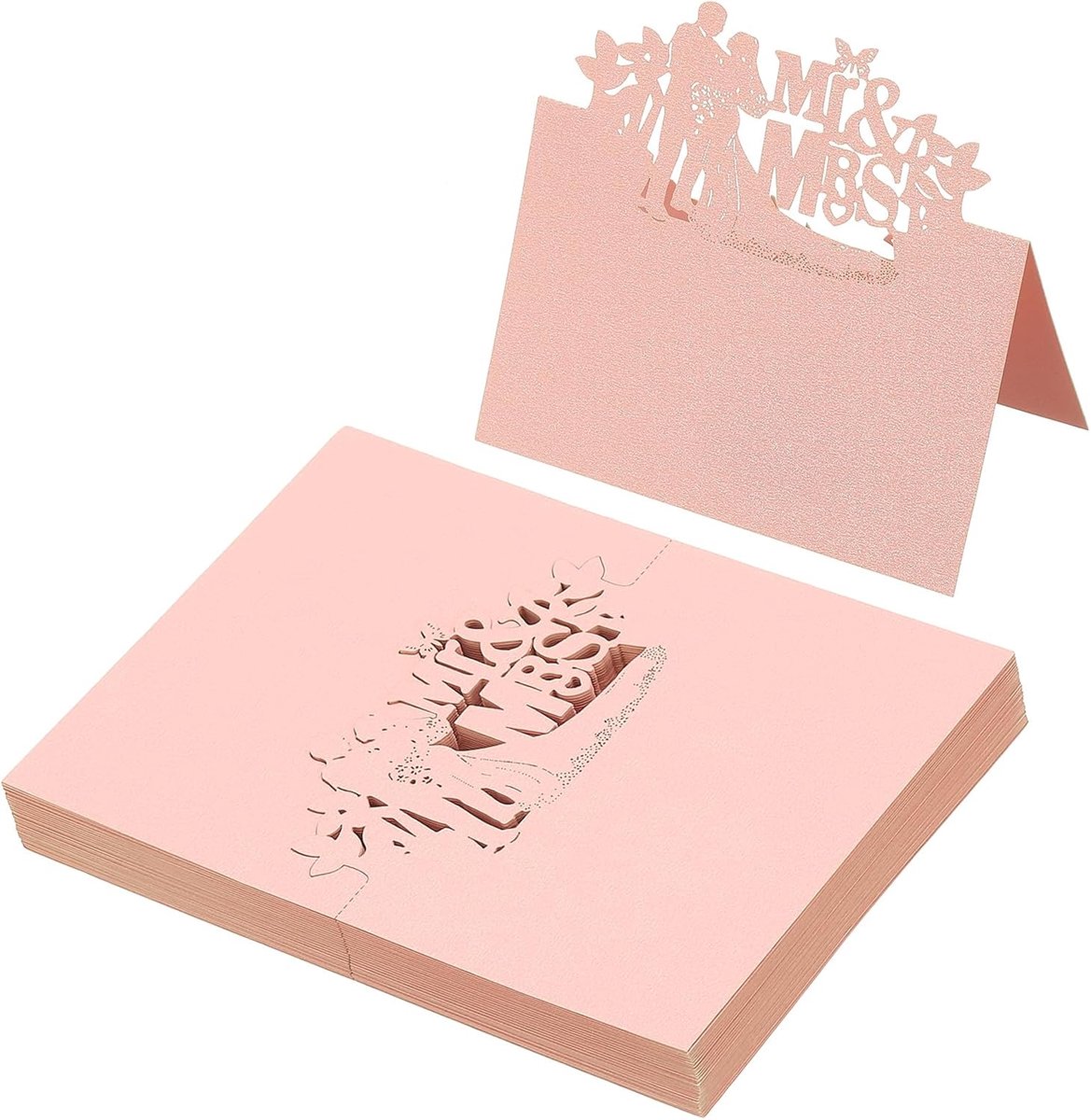 50 stuks bruiloft plaats kaarten, laser gesneden bruiloft tafel plaats kaart gevouwen tent kaart naam kaarten voor tafel instelling bruiloft receptie buffet, roze