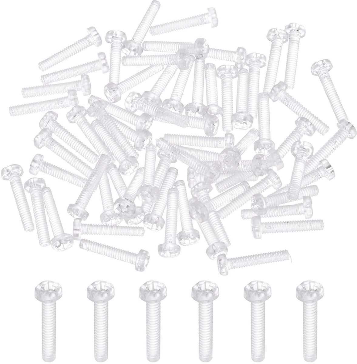 50 stuks transparante acrylschroeven, M2 x 10 mm, PC, Phillips, ronde kop, metrische schroeven met dikke schroefdraad voor machineaccessoires, transparant