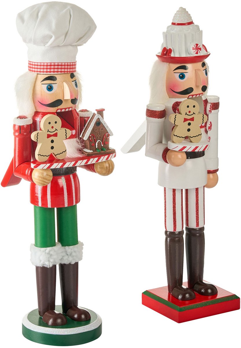 BODSJON - Decoratie figuur set van 2 - Rood/Wit - Dennenhout
