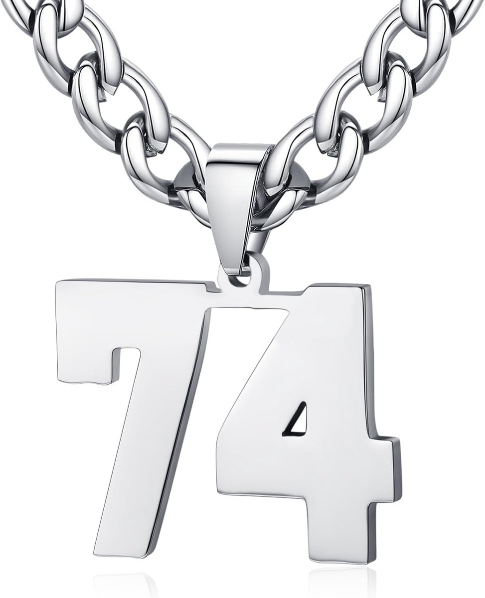 dames roestvrij staal 0-99 getal hanger geluksgetal jersey nummer sporter halsketting gepersonaliseerd met 6 mm brede pantserketting, Roestvrij staal
