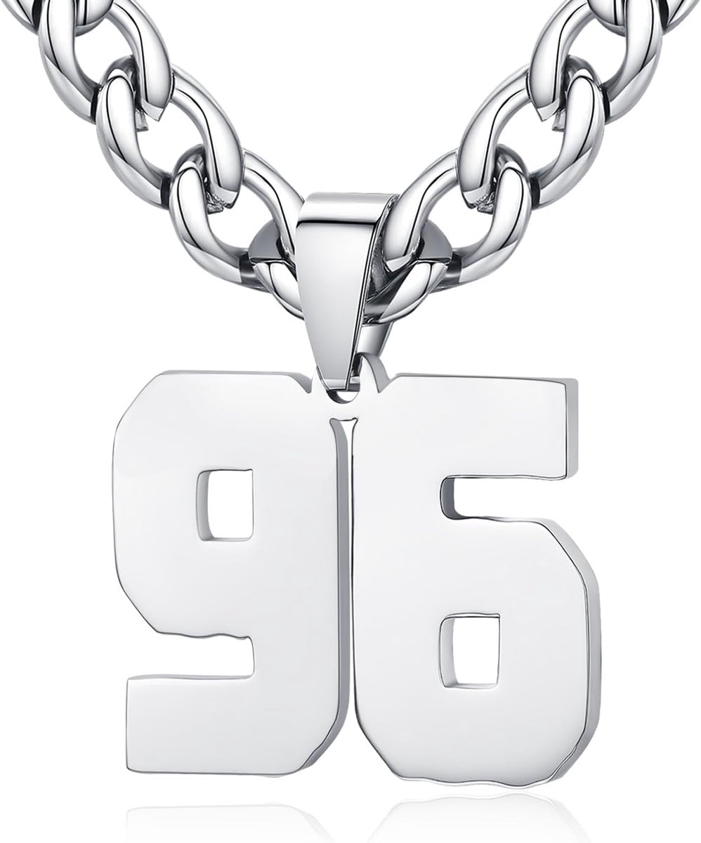dames roestvrij staal 0-99 getal hanger geluksgetal jersey nummer sporter halsketting gepersonaliseerd met 6 mm brede pantserketting, Roestvrij staal