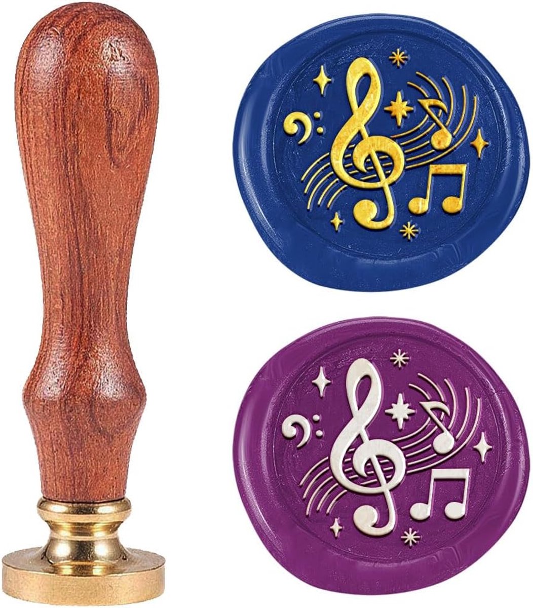 Zegel van Messing met Muzieknotenmotief, Verwijderbare Reliëfstempel, 1" Waszegel Hoofd met Houten Handvat voor Verjaardagen Uitnodigingen Wenskaarten