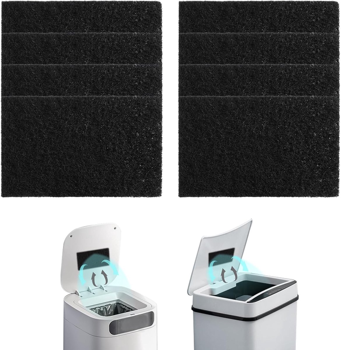 8 stuks geurabsorberende houtskoolfilters voor prullenbakken, compostbakken, werkbladen en recyclingbakken (rechthoekig)