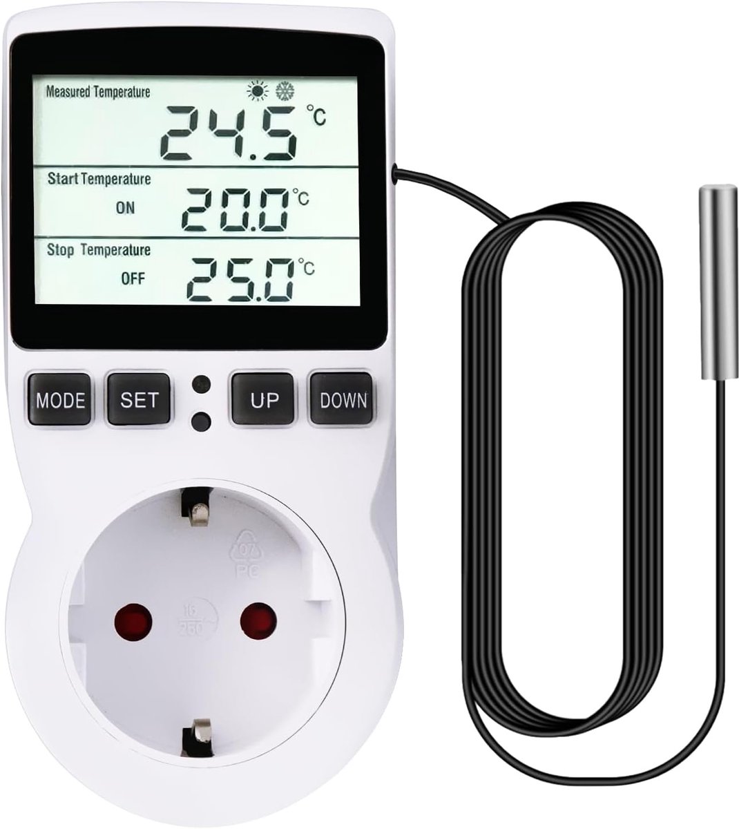 Digitale thermostaat 250 V - met temperatuursensor - lcd-display - ideaal voor broeikas en aquarium - SnelShoppen
