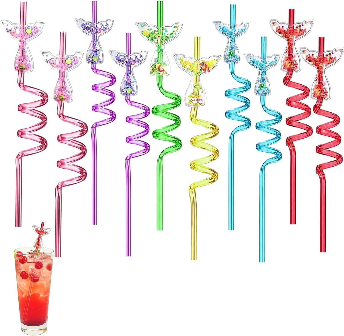 Spiraal zeemeermin rietjes - herbruikbare cocktail rietjes - 10 vrolijke kleuren - ideaal voor kindfeesten - SnelShoppen