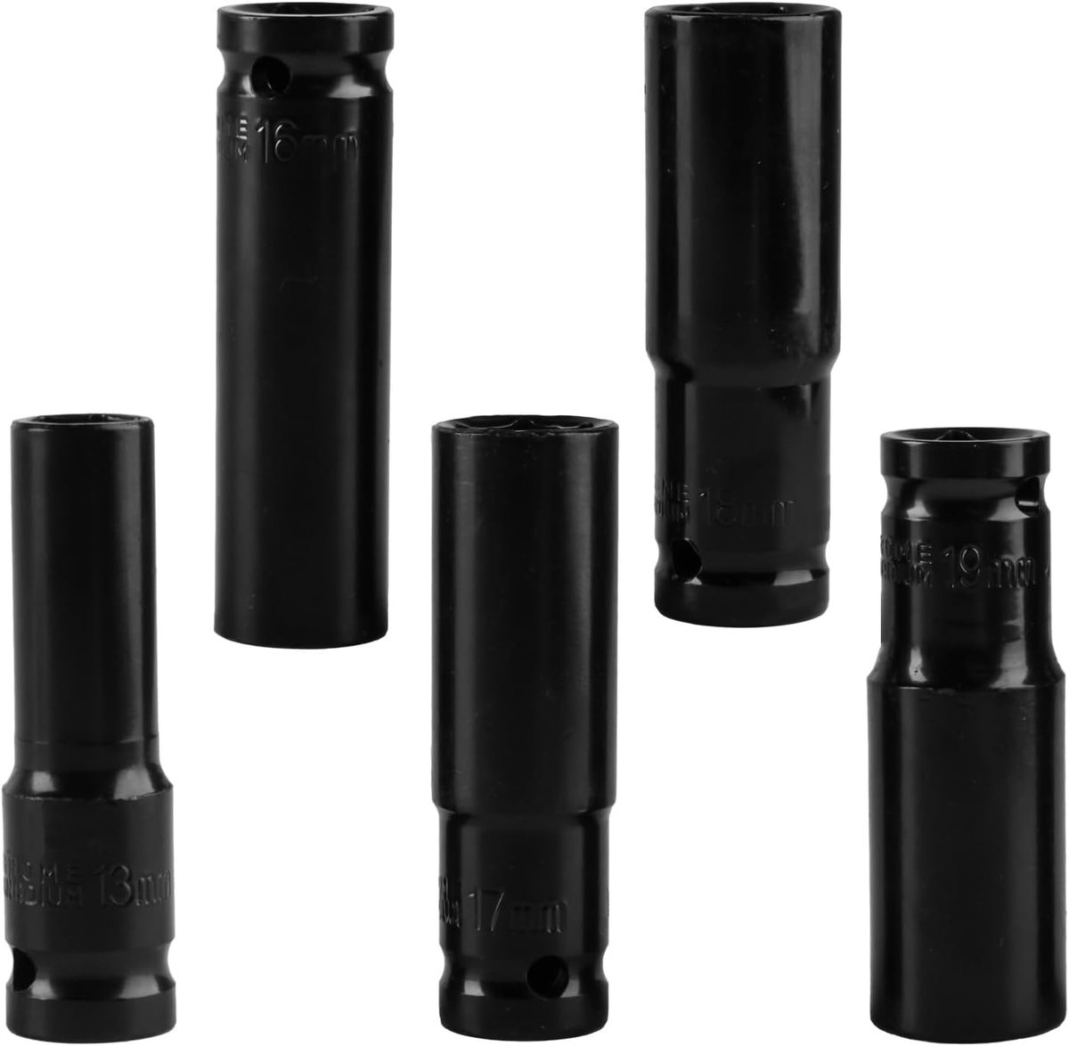 SnelShoppen - 5-delige Diepe Impact Steeksleutelset 1/2 Inch, 13mm 16mm 17mm 18mm 19mm, Robuuste 6-Punts Sleutels voor Auto en Huishoudelijk Gebruik,