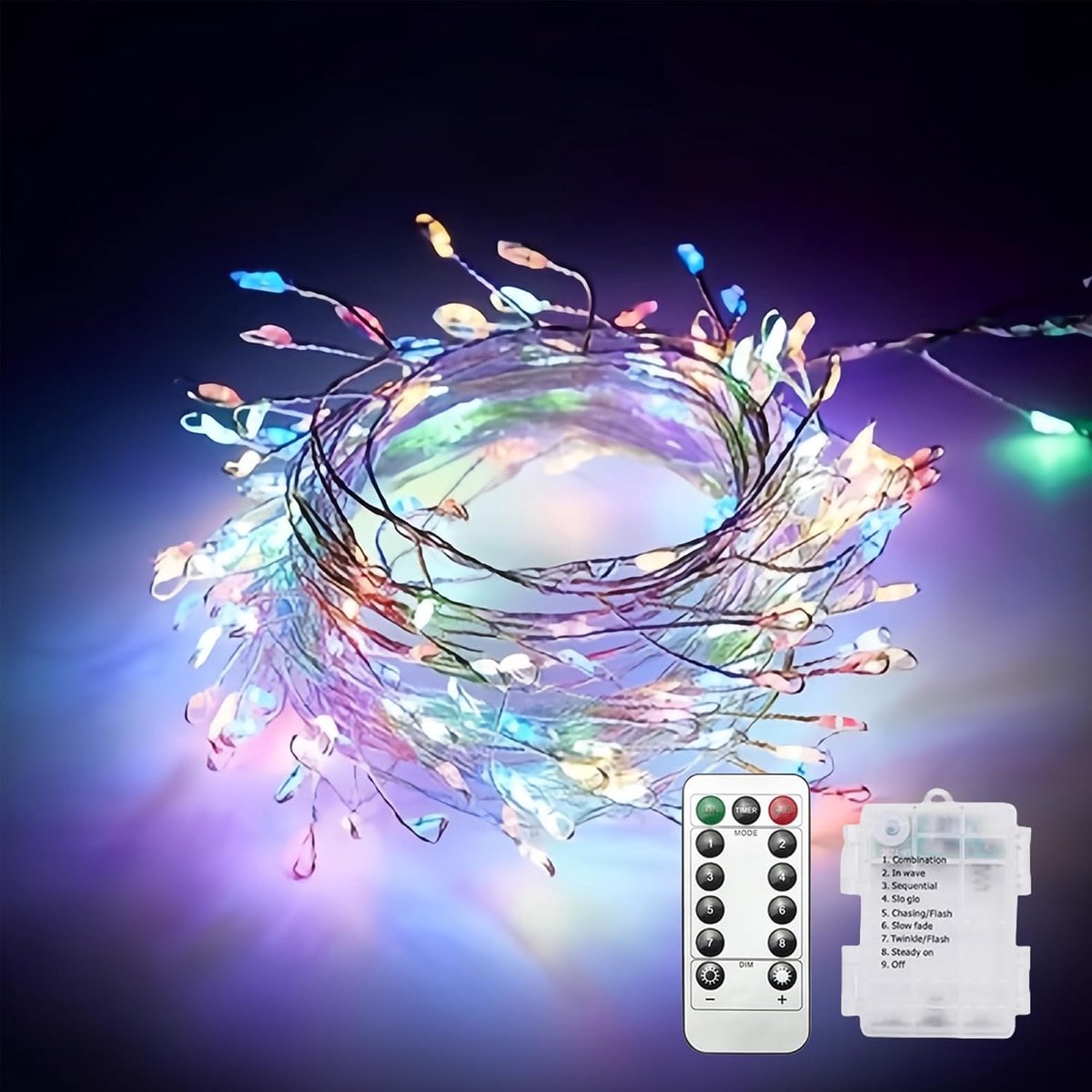 Feestverlichting 3m - 100 LED kleurrijke lichtjes - 8 knippermodi - ideaal voor tuin en slaapkamer - SnelShoppen