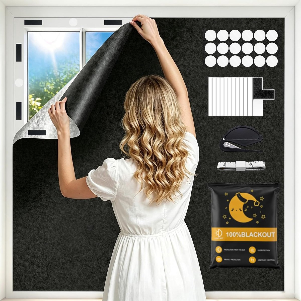 Blackout rolgordijn 200 x 145 cm - Geen boren - Volledige lichtblokkering - Ideaal voor slaapkamers - ShopVlot