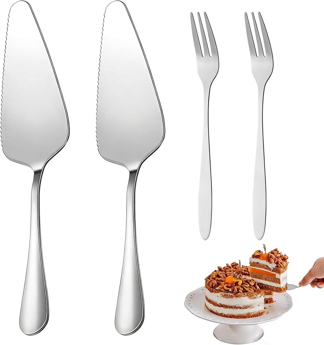 Taartserveerset 4-delig - RVS - Inclusief taartscheppen en dessertvorken - Perfect voor feesten - SnelShoppen
