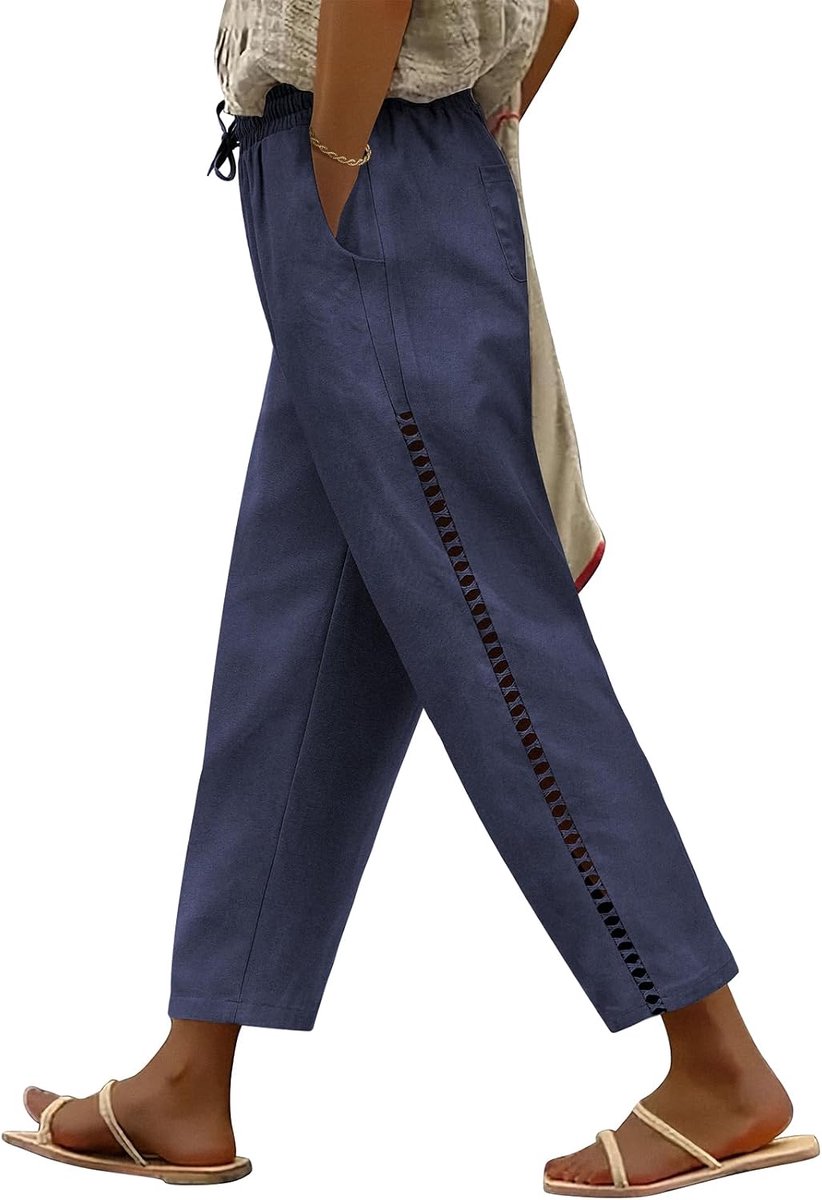 Linnen Damenspantalon Hoog Taille - 7/8 Linnen Katoen - Casual Lichtgewicht - Perfect voor de Zomer - SnelShoppen