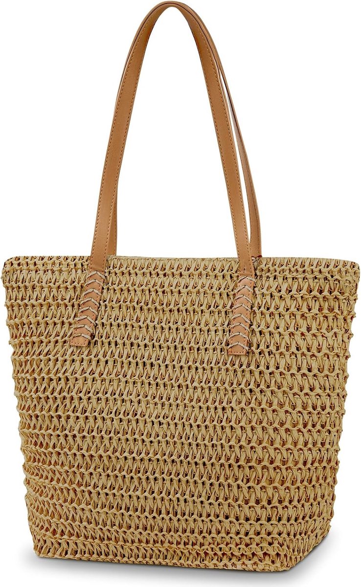 Schoudertas vrouwen groot - riet - bohemian stijl - ideaal voor strand en vakantie - SnelShoppen