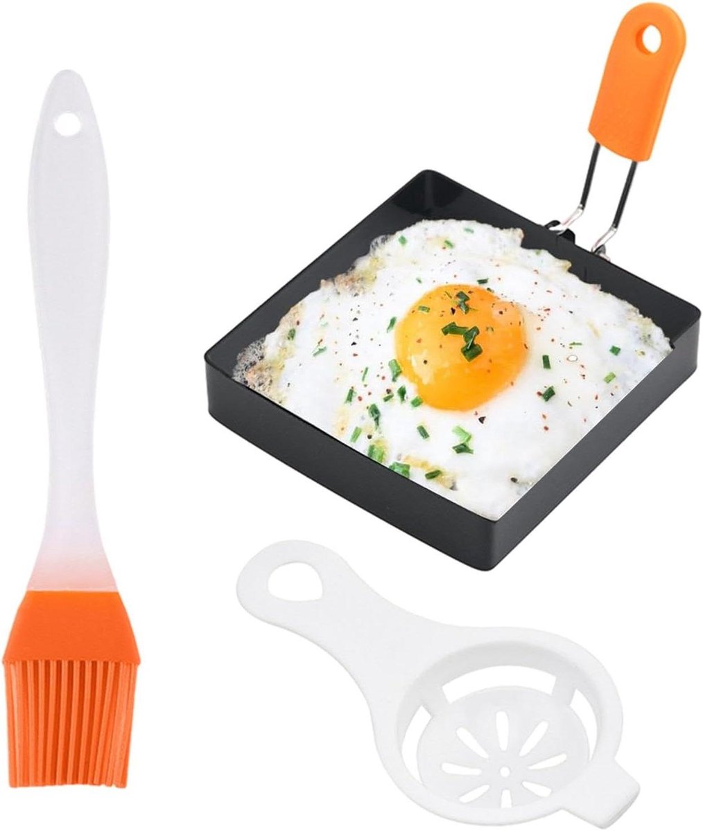 Vierkante Eierring - Eiervormer Omelet Ring - Ontbijt Maken - Antiaanbaklaag - 10 cm - Zilver
