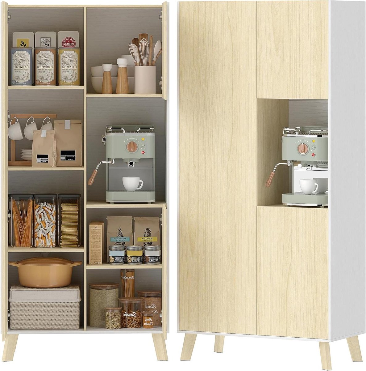 Keukenkast Buffetkast - Voorraadkast Hoge Kast - Keuken Opbergen - Soft-close Scharnieren - 80 x 40 x 170 cm