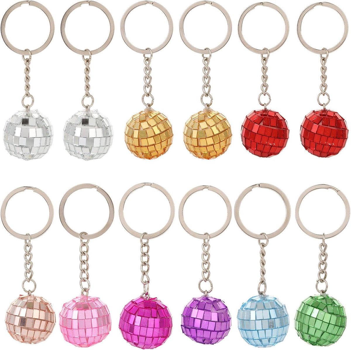 Disco bal sleutelhanger set 12-delig - Mini facetten - Shiny decoratie - Perfect voor feestjes - SnelShoppen