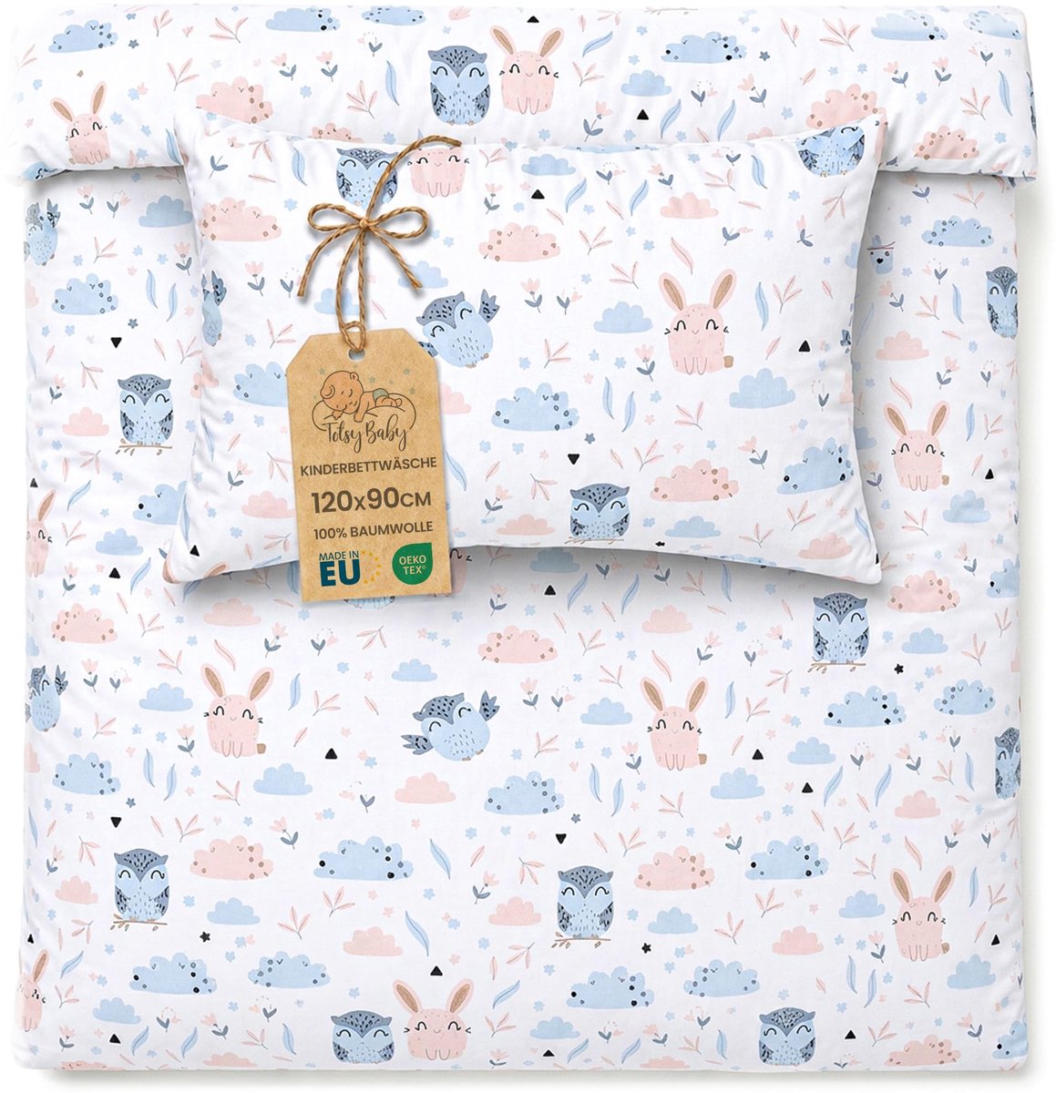 Kinderdekbedovertrek 90x120cm - Omkeerbaar Katoen - Uil-motief - Perfect voor peuters - ShopVlot