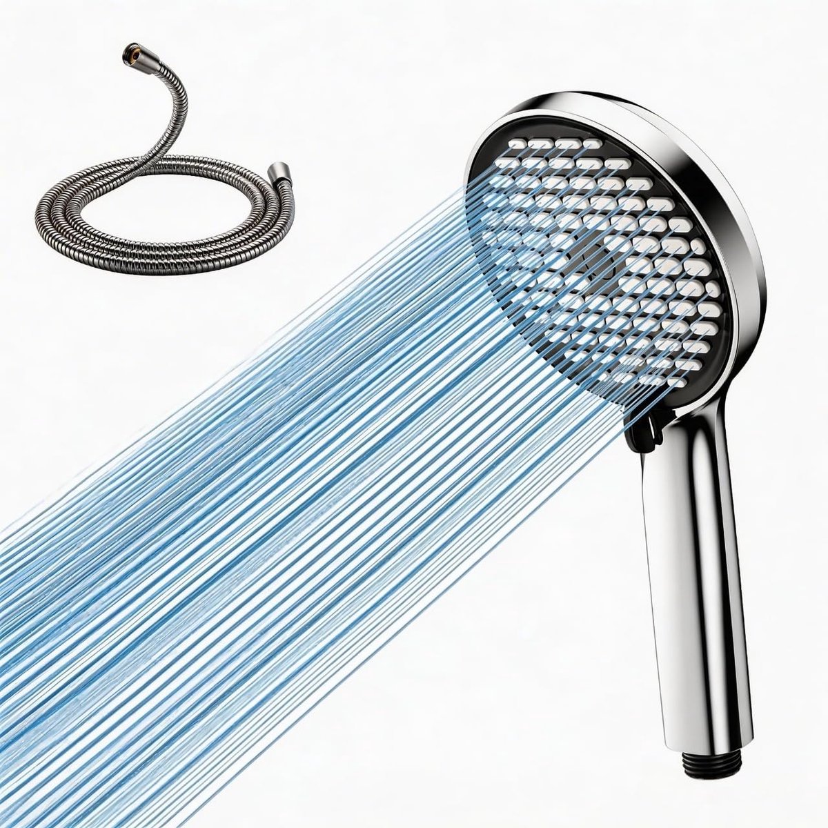 Douchekop 6 straalsoorten - chroom/zwart - ideaal voor lage waterdruk - veelzijdige handdouche - ShopVlot