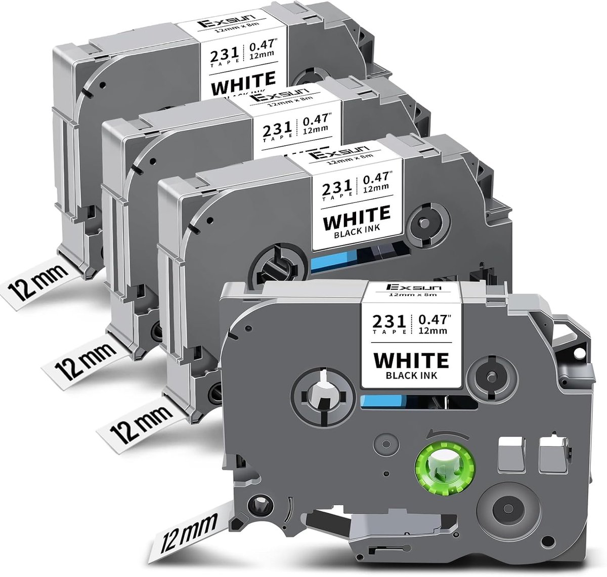 Label tape 12mm - zwart op wit - 4 stuks - compatibel met Brother - ideaal voor P-touch labels - ShopVlot