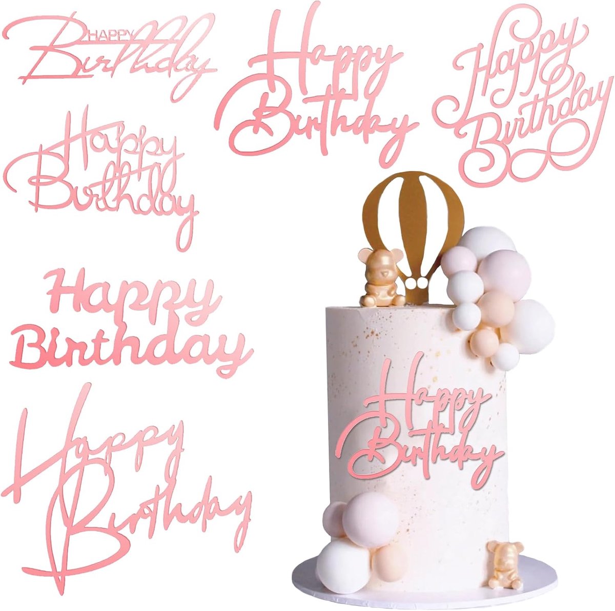 Cake Decoration - 6 Stuks Happy Birthday Cake Toppers - Acryl - Feestelijke taartdecoratie voor verjaardagen - ShopVlot