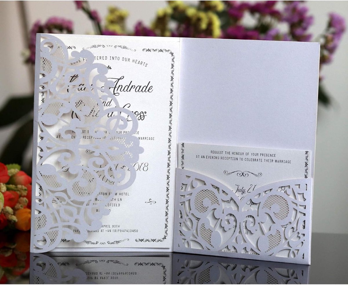 Trouwuitnodigingen 10 stuks - hollow floral design - perlemorspapier - perfect voor bruiloften - ShopVlot