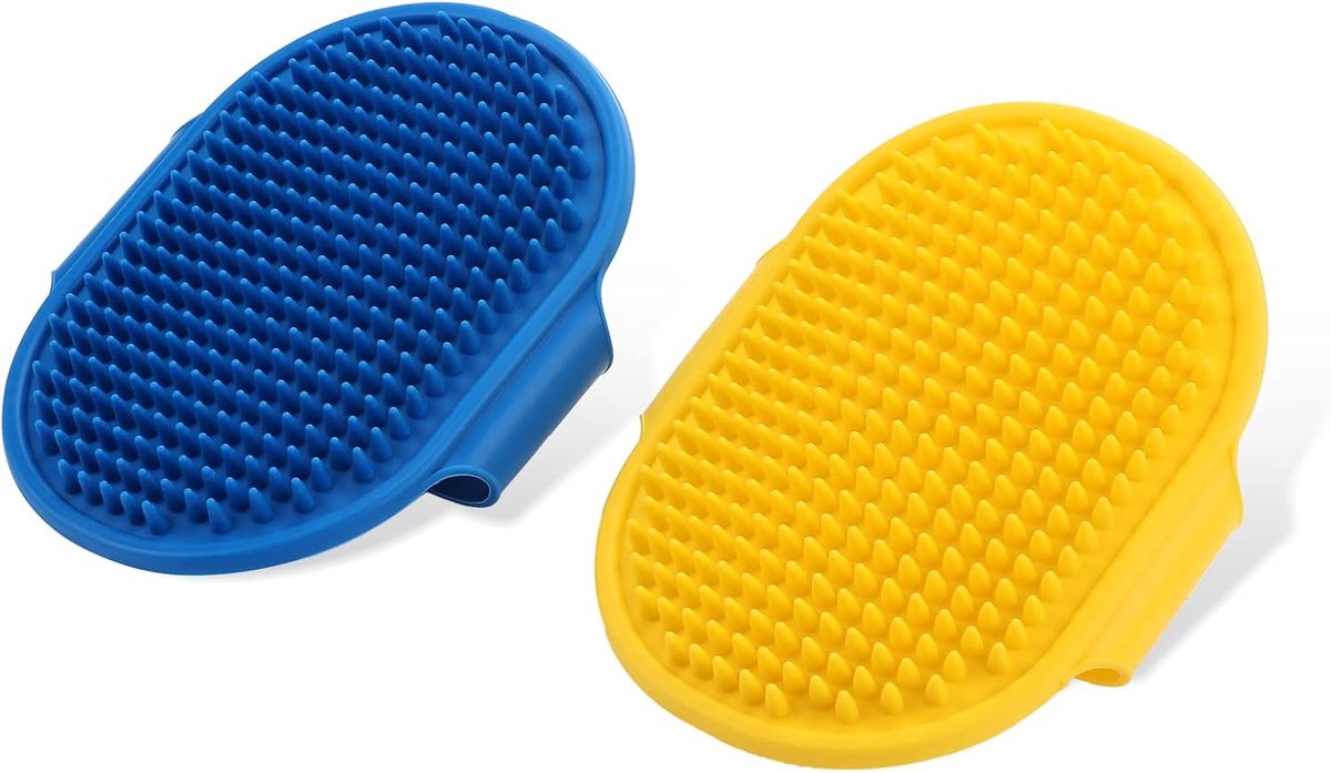 Honden en katten badborstel 2 stuks - Siliconen rubber - Ergonomisch handvat - Ideaal voor wassen en masseren - SnelShoppen