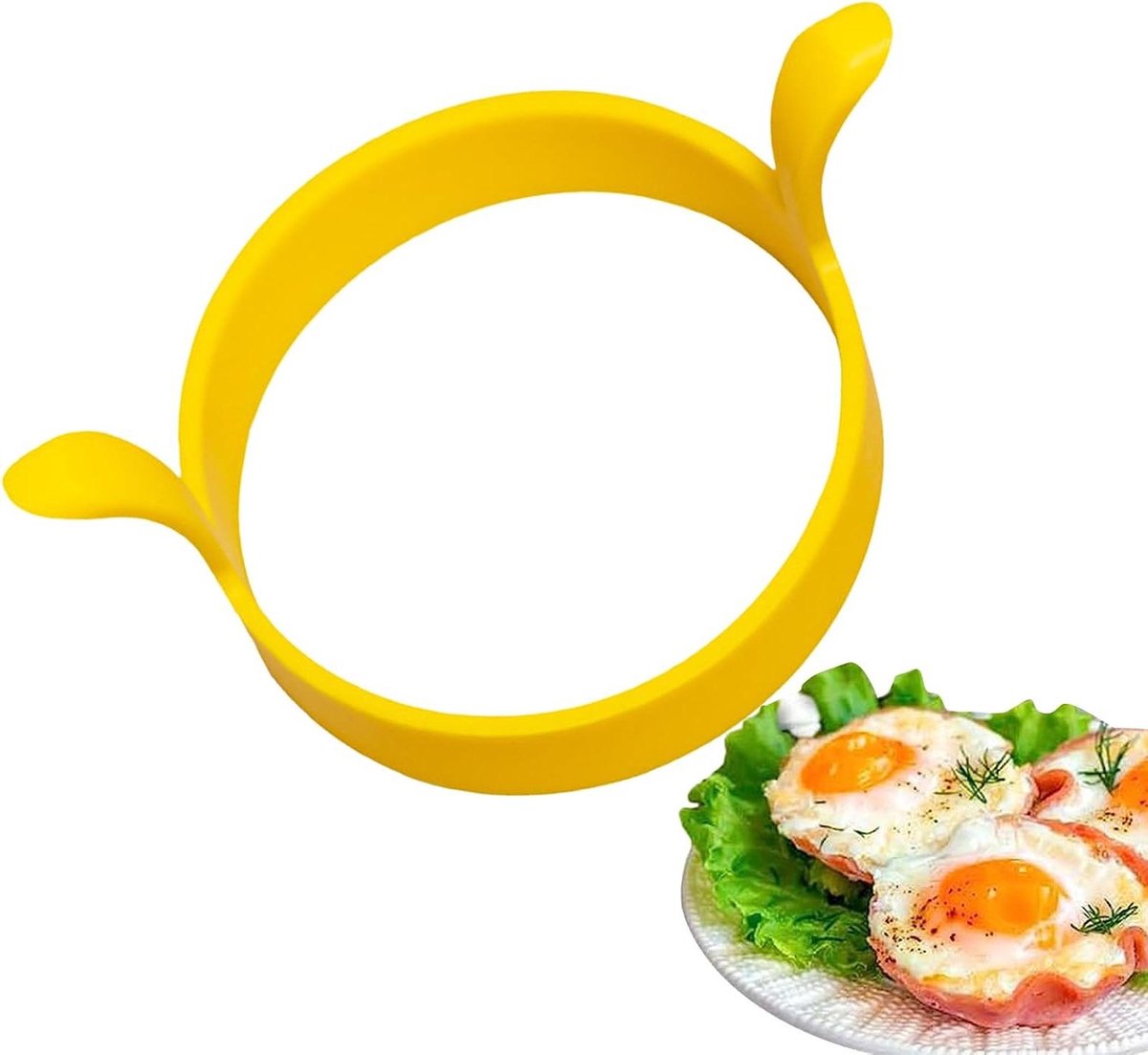 Eierring - Gebakken ei vorm - Ontbijt maken - Hittebestendig siliconen - 12 x 8 x 6 cm - Geel