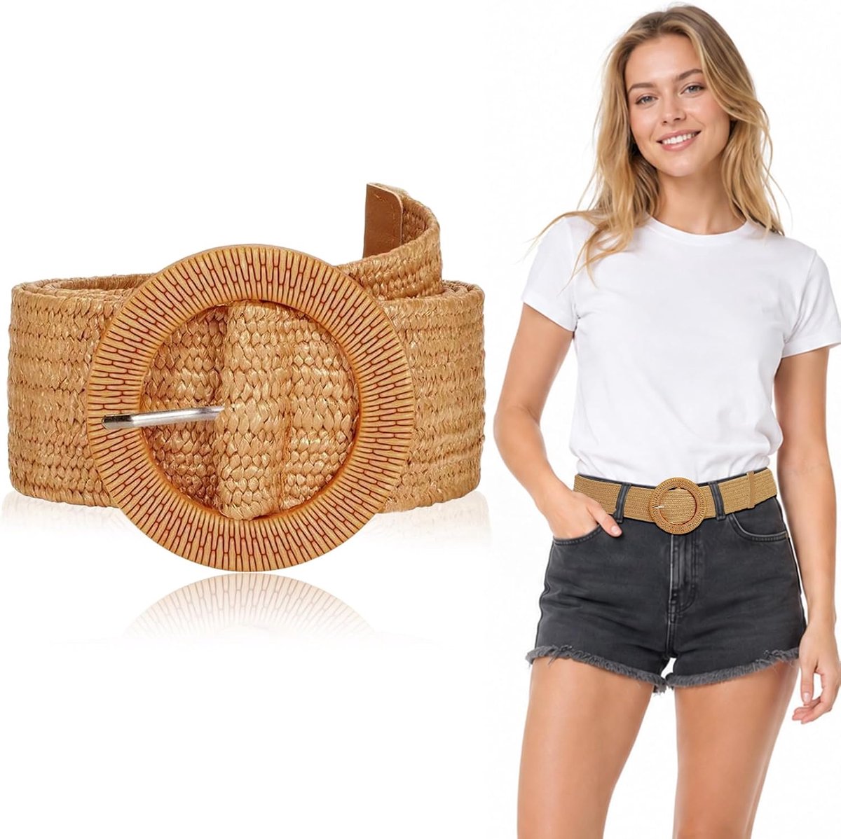 Woven kledingriem - Elastische stro riem - Gevlochten boho riem - Ideaal voor meisjes - SnelShoppen