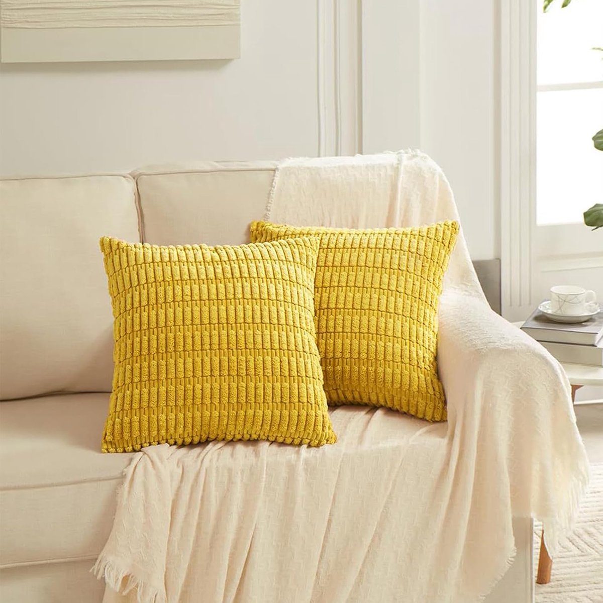 Kussenslopen 40 x 40 cm - corduroy - set van 2 - stijlvol geel - SnelShoppen