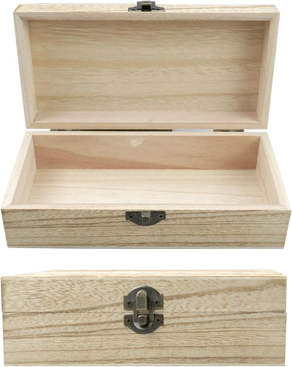 Houten doos 20x10x6 cm - Onbewerkt hout - Sterk en stabiel - Geschikt voor sieraden - SnelShoppen